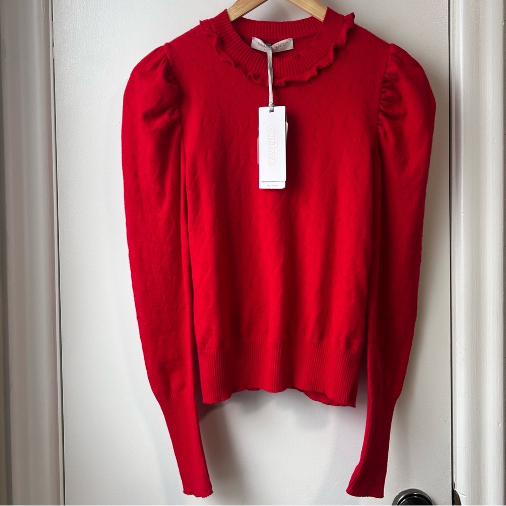 Nwt Rinascimento Puff Shoulder Heart Sweater Red - Picture 2 of 9